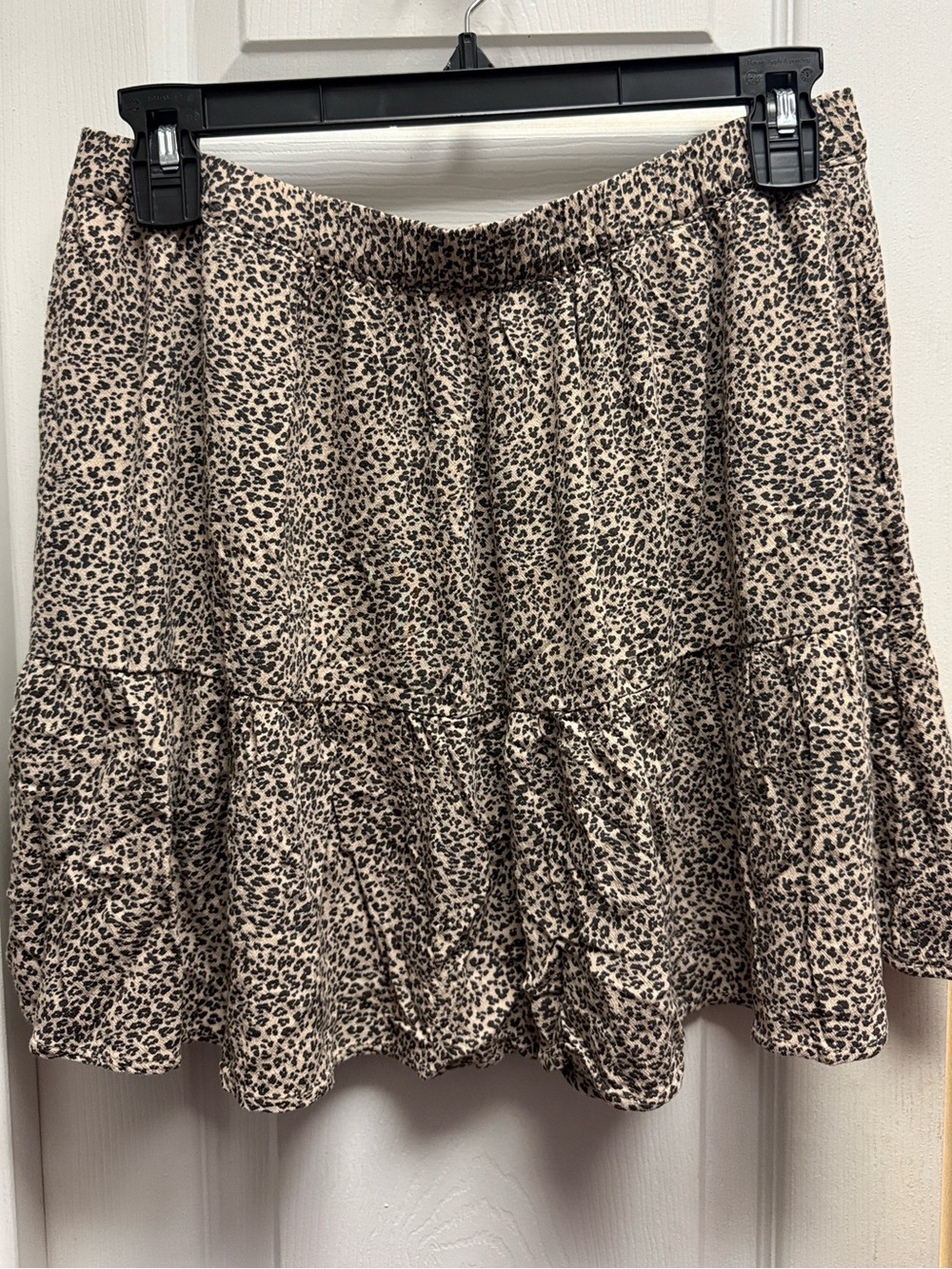American Eagle Outfitters Beige and Black Leopard Tiered Mini Skirt